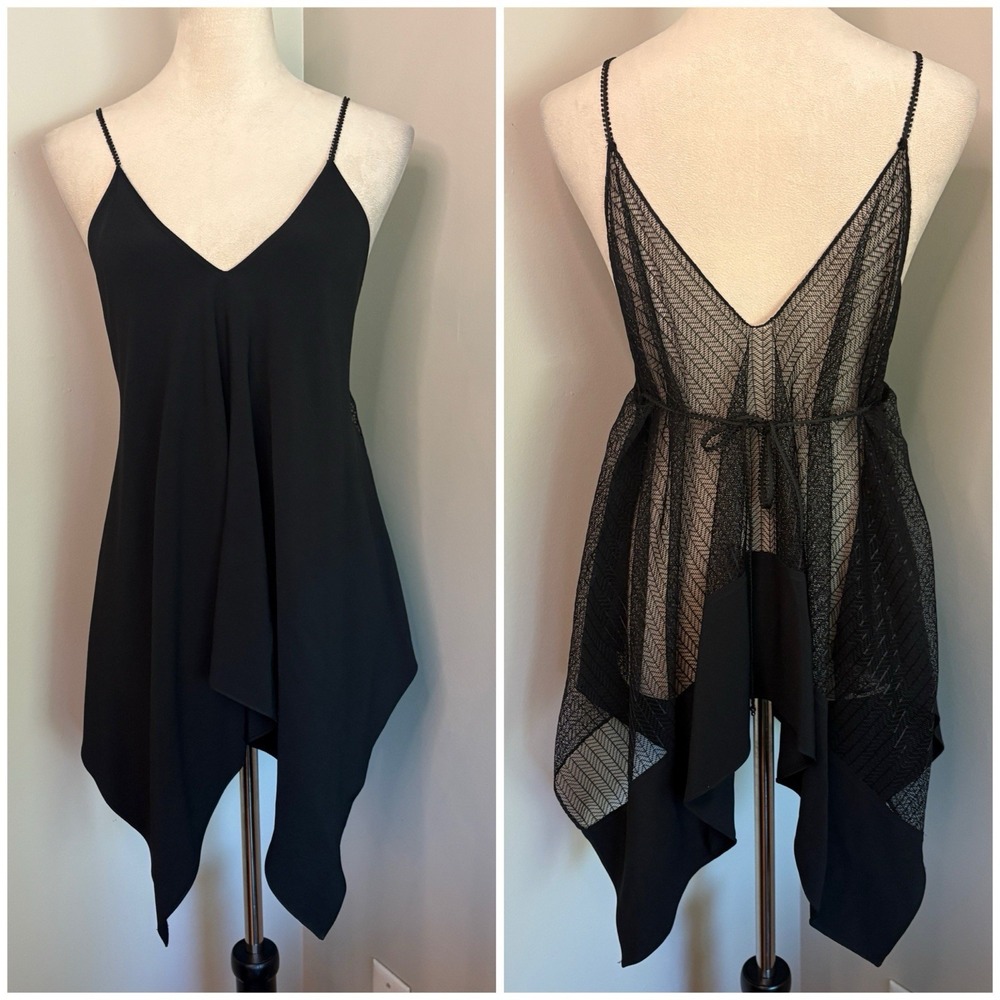 VTG Roland Mouret Archival Lace Handkerchief Camisole Top Black Y2K FR 38 US 6